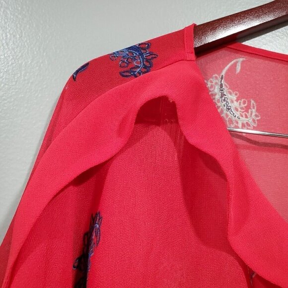 Lane Bryant Womens Blouse Top V Neck Kimono Sleeve Floral Print Red Blue 14/16. - Picture 8 of 15